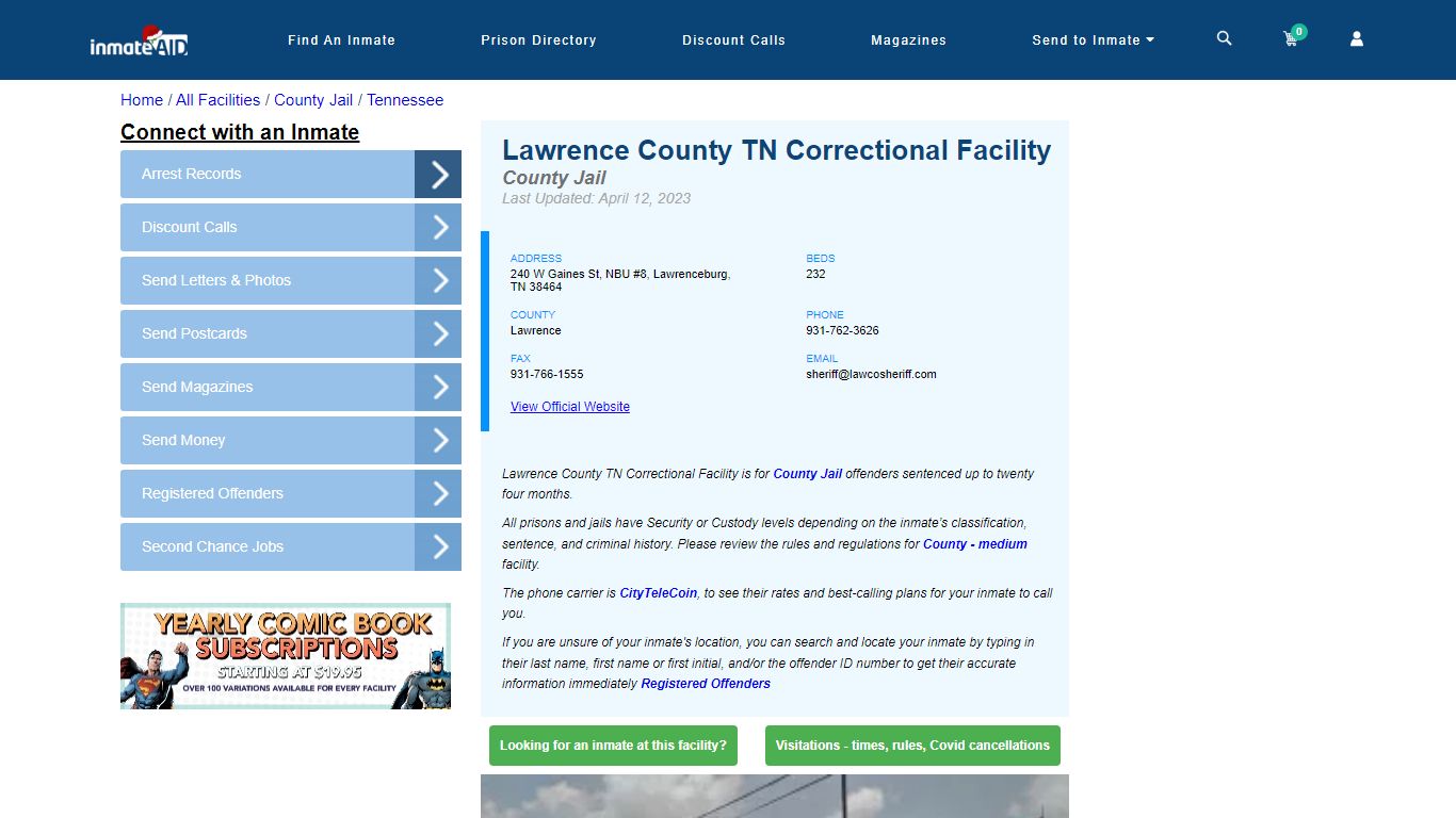 Lawrence County TN Correctional Facility - Inmate Locator ...